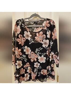 AGB Sheer Floral Women's Top w/cami 1X